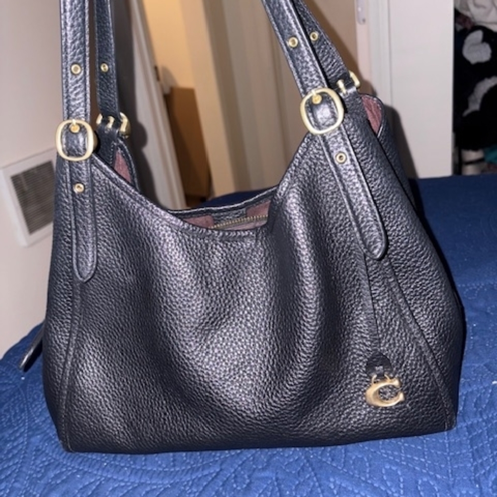Coach Black Leather Shoulder Bag with Gold Accents